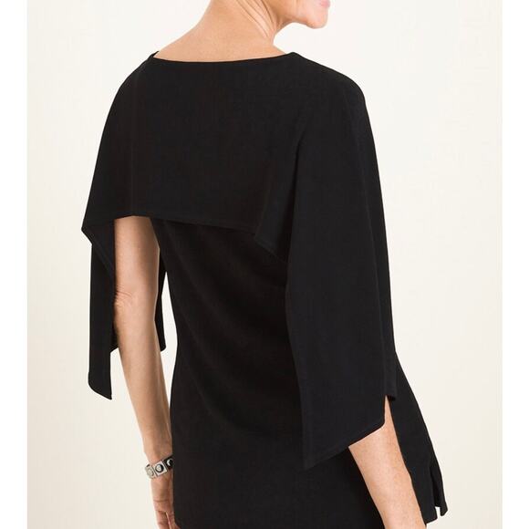Chico’s NEW Travels Classic Capelet Tunic Top Plus Size 2X 12-14 Black Stretchy - Picture 2 of 14